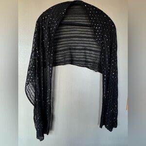 Sparkly Elegant Black Sheer Ribbed Scarf Shrug Sequin Wrap Accessory Dots Thin